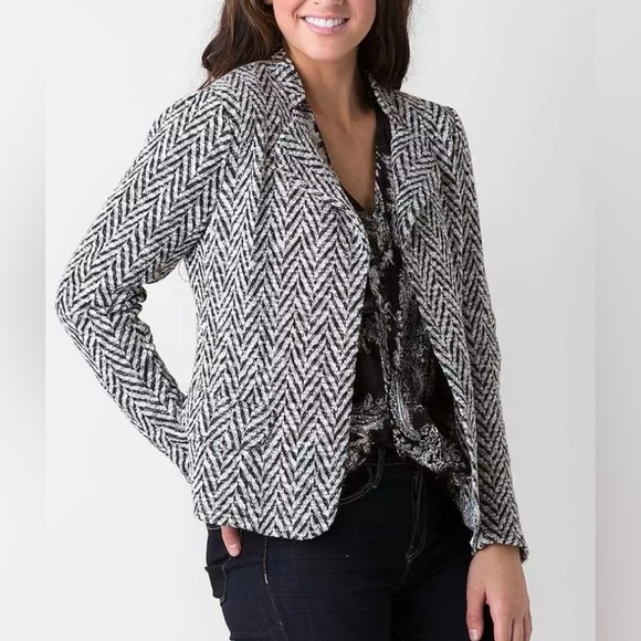 BKE Boutique Women’s Herringbone Tweed Jacket Blazer Black & Cream S - Picture 1 of 4